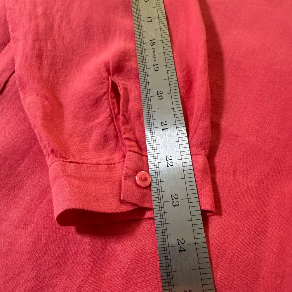 Eileen Fisher Womens Medium Coral Red Linen Button Down Long Sleeve Shirt Tunic - Picture 9 of 16